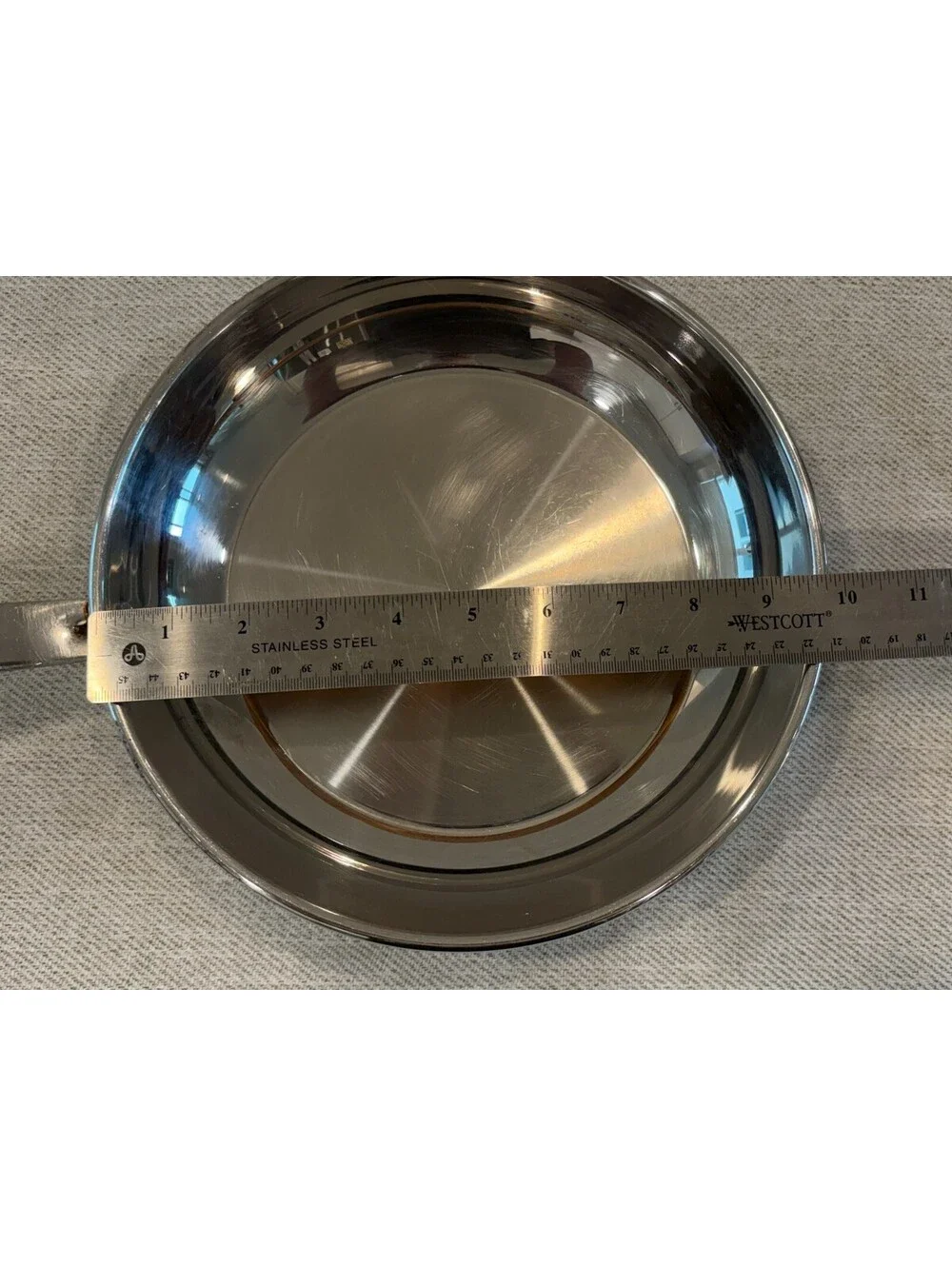Vintage Stainless Steel 10 Inch Skillet Fry Pan Wood Handle Mid-Century Cookware